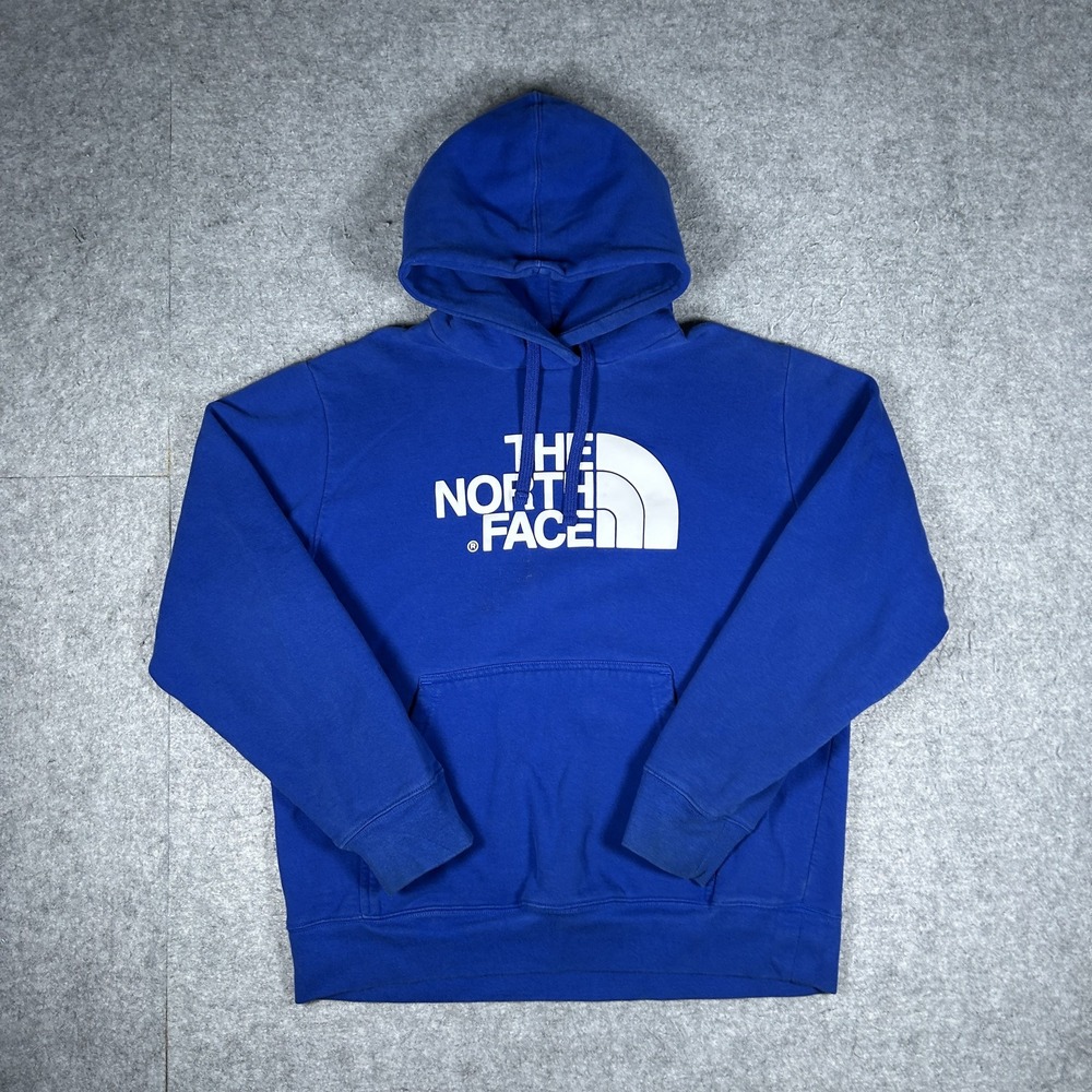 The North Face Drew Peak Hoodie Mens Large Blue Pullover Big Logo Outdoor